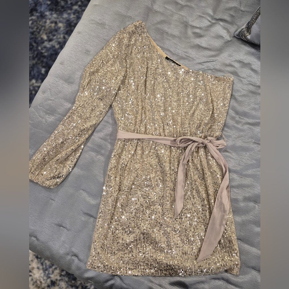 Sugarlips Gold Sequin One-Shoulder Dress